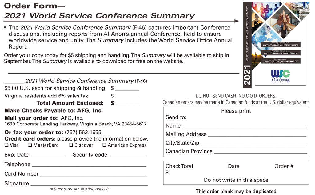 2021 World Service Conference Order Form